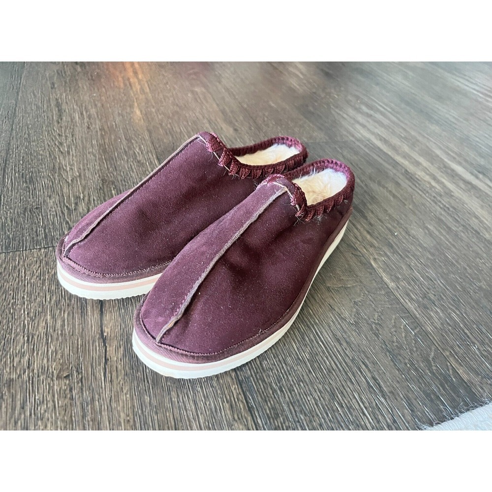 DOLCE VITA Hazza Slipper Clogs 8 Burgundy Dark Red Faux Fur Slip On Flat